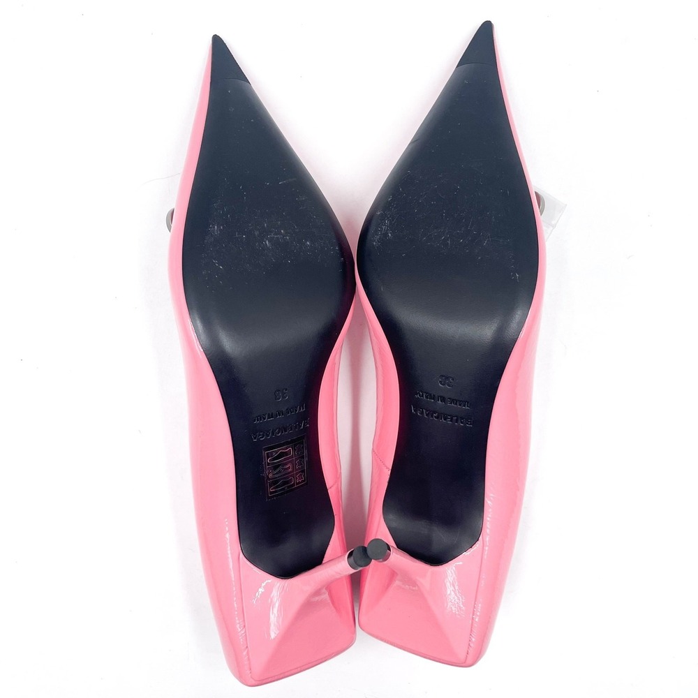 Balenciaga BB Square Knife Pumps Pink Patent Leather Pointed Tie Sz 38 / 8 - Picture 12 of 14